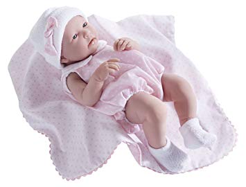 JC Toys La Newborn - Realistic 17" Anatomically Correct “REAL GIRL” Baby Doll - All Vinyl in Pink Bubble Suit and Blanket Designed by Berenguer Boutique - Made in Spain