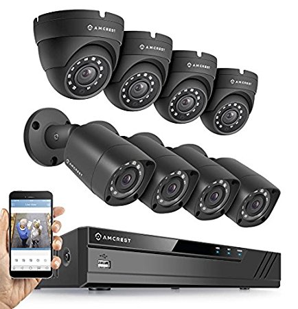 Amcrest HD 720P 8CH Video Security System w/ Eight 1.0 Megapixel (1280TVL) IP67 Outdoor Bullet & Dome Cameras, 65ft Night Vision, 1TB HDD, Eco (AMDV7218-4B4D-B)