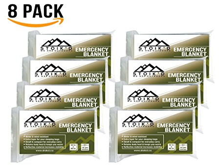 Emergency Blanket - (Pack of 8 Space Blankets) w/ FREE 14-in-1 Credit Card Survival Tool & Survival Blanket eBook - For Survival, Emergency, First Aid Kits, Survival Kit, Car Emergency Kit