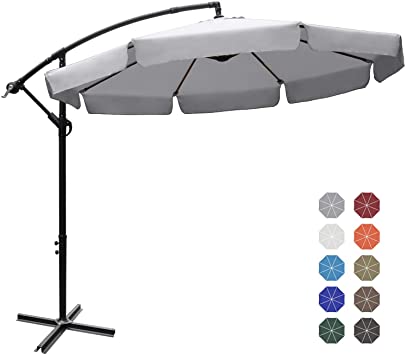 ABCCANOPY 9' Offset Hanging Market Patio Umbrella with Cross Base for Garden, Deck, Backyard, Pool and Beach,Light Gray