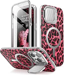 i-Blason Cosmo for iPhone 15 Pro Max Case with Camera Cover Stand [Compatible with MagSafe] Slim Full-Body Magnetic Phone Case for iPhone 15 Pro Max with Built-in Screen Protector & Kickstand (Pink)