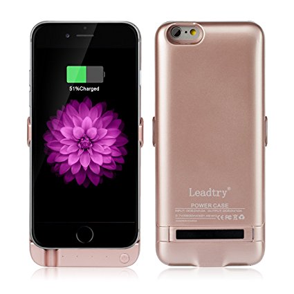 Leadtry 5800mAh Iphone 6 4.7" Universal Slim Case Rechargeable Portable Charger Case Outdoor Moving External Battery Backup Case Cover with 4 LED Lights Built-in Pop-out Kickstand Holder (Rose)