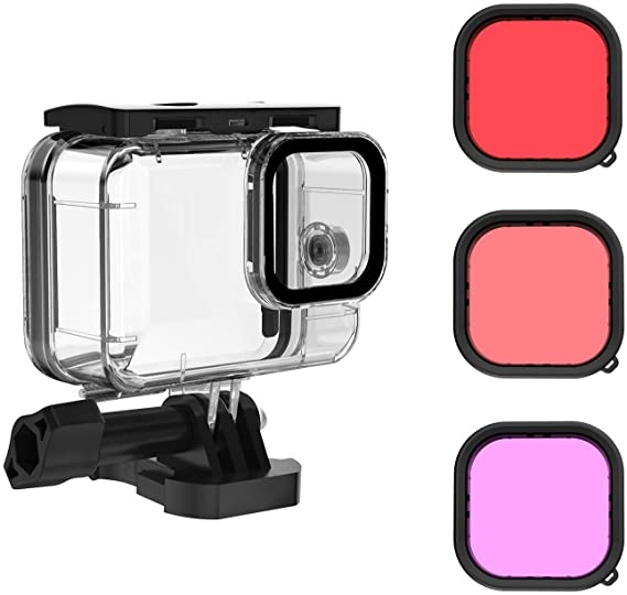 TELESIN Waterproof Case with 3-Pack Dive Filter for GoPro Hero 9 Black Supports 60M/196FT Underwater Scuba Snorkeling Deep Diving with Red Magenta Filter Bracket Screw Go Pro Accessories