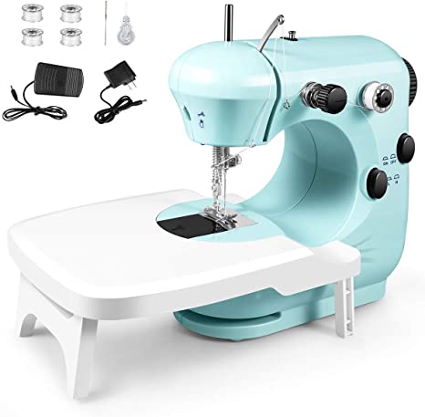 Sewing Machine, Portable Multifunctional Electric Sewing Machines for Beginners, Adjustable 2-Speed Double Thread Sewing Machine with Extension table, Foot Pedal, Night Lights, Perfect for Home Travel