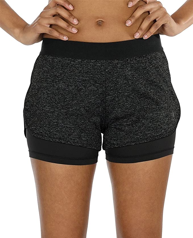 icyzone Running Yoga Shorts for Women - Activewear Workout Exercise Athletic Jogging Shorts 2-in-1