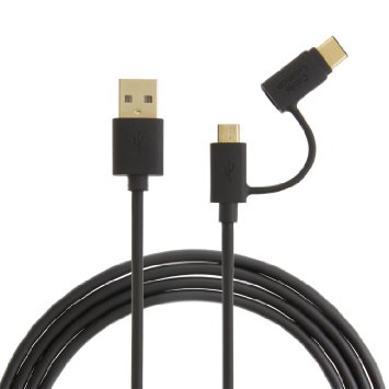 2 in 1 Type C Cable, CableCreation 4FT Gold Plated USB-C / Micro USB Duo Cable, For Apple Macbook 12-inch, Chromebook Pixel, Android Smartphones, Nexus 5X 6P & more, Black [56K Ohm Resistance]