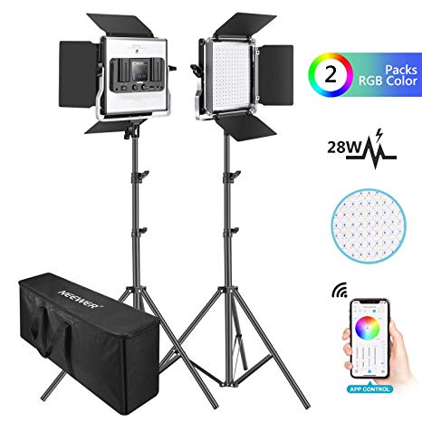 Neewer 2 Packs 480 RGB Led Light with APP Control, Photography Video Lighting Kit with Stands and Bag, 480 SMD LEDs CRI95/3200K-5600K/Brightness 0-100%/0-360 Adjustable Colors/9 Applicable Scenes