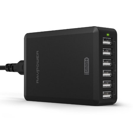 USB Charger RAVPower 60W 12A 6-Port Desktop Wall Charger Charging Station with iSmart Technology for iPhone iPad Android Smartphones and MoreBlack