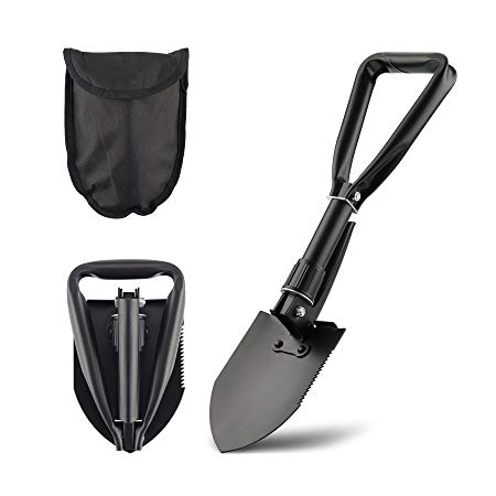 CO-Z Mini Folding Shovel High-Carbon Steel Lightweight with Nylon Carry Case for Camping, Hiking, Digging