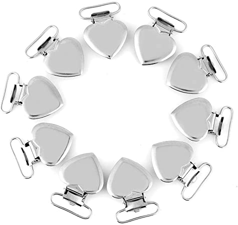 10 Pcs Pacifier Holder Suspender Clips, Silver Suspender Clips Metal Heart Shape Clips for Home Craft