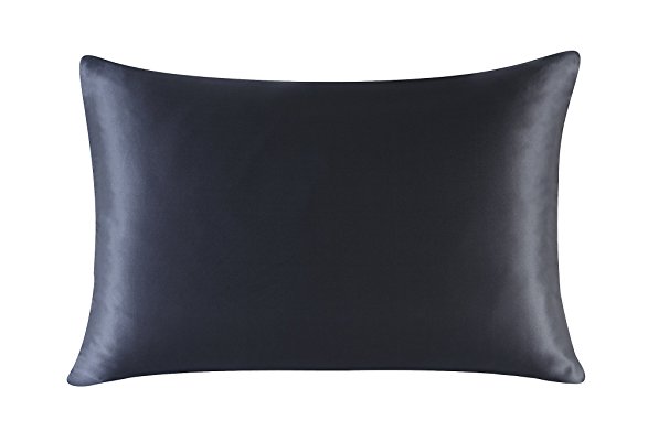 16mm Silk Pillowcase Standard Size Pillow Case Cover with Hidden Zipper Satin Underside Darkgrey