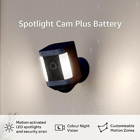 Ring Spotlight Cam Plus Battery by Amazon | Wireless outdoor Security Camera 1080p HD Video, Two-Way Talk, LED Spotlights, Siren, alternative to CCTV system | 30-day free trial of Ring Protect