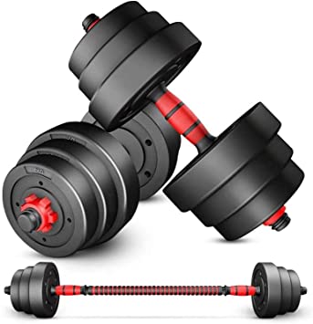 CHASDI Adjustable Dumbbell Barbell 2-in-1 with Weight and Connecting Rod Bar Plate for Muscle Training