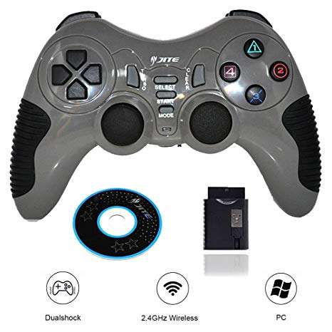 Wireless Controller Game Pad Joystick Gamepad Dual Vibration Double Controllers Turbo Clear and Auto Function with free CD for PS1 PS2 PS3 Consoles PC WIN98 ME 2000 XP VISTA WIN7 Computer Games (Gray)
