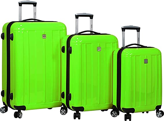 Dejuno Contour 3-Piece Hardside Spinner Luggage Set with TSA Lock, Apple Green, One Size