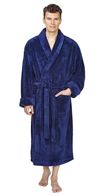 Arus Men's Shawl Fleece Bathrobe Turkish Soft Plush Robe