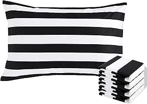 NTBAY Queen Striped Pillowcases Set of 4, 1800 Thread Brushed Microfiber Black and White Striped Pillow Cases, Super Soft and Cozy Envelope Closure 20x30 Pillowcases, 20x30 Inches