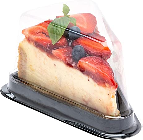 5.5 x 4.1 x 3 Inch Cake Slice Containers, 100 Disposable Individual Pie Slice Containers - With Clear Covers, Triangle, Black Plastic Pie Slice Boxes, For Pastries or Cheesecakes - Restaurantware