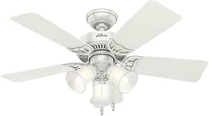 Hunter Fan 42 inch Traditional White Ceiling Fan with Three-Light Fitter and Clear Frosted Glass, 5 Blade (Renewed)