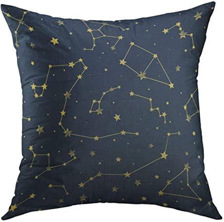 Mugod Decorative Throw Pillow Cover for Couch Sofa,Space Blue with Yellow Constellations Star Pattern Signs of the Zodiac Abstract Home Decor Pillow Case 18x18 Inch