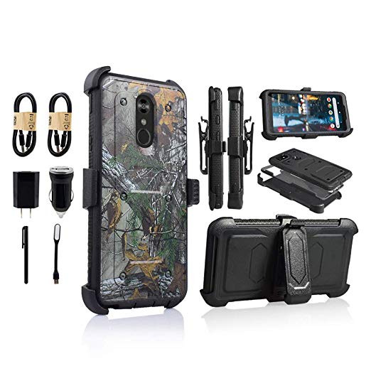 LG Stylo 4 Rugged Case, [360 Degree Protection] [Kick-Stand] Full-Body Heavy Duty Case with [Built-in-Screen Protector] [Belt Clip Holster] for LG Stylo 4 [Value Bundle] (Camo)