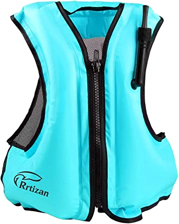Rrtizan Snorkel Vest Inflatable Swimming Life Jacket for Kayaking Diving Snorkeling Safety, Fit 80-220lbs Adults