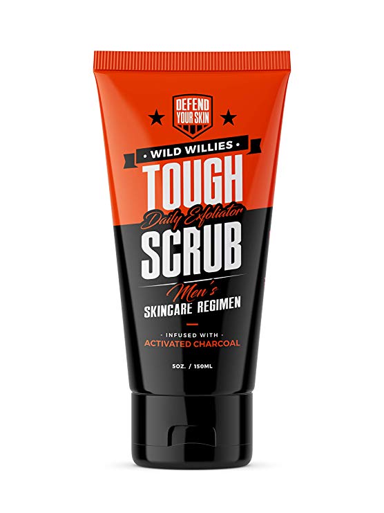 Tough Scrub - Face Scrub for Men - Facial Cleanser to Exfoliate Skin, Infused with Activated Charcoal, Deep Cleansing All Natural Facewash Blackheads Acne Scars Pore Minimizer by Wild Willies