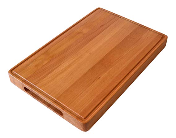Cutting Board Chopping Block Wood: Maple & Oak Hardwood Extra Thick Appetizer Serving Platter Durable & Resistant (Beech 18x12" (handles inside))