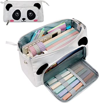 Large Capacity Pencil Case,SumDirect Cute Pen Pencil Handheld Pouch Bag Organizer with Panda Design for Office School Teen Girls Boy Kids Adult (White)