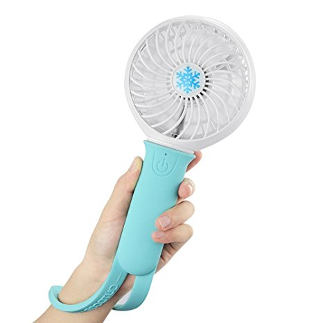 Niceshop Multi-function USB Handheld hanging Mini Air Fan with LED Light Personal Rechargeable Portable Cooling Student Fan 3 Speeds Powered by Battery/USB for Home Office and Travel outdoor (Blue)