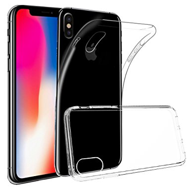 TekSonic iPhone X, iPhone 10 Case, Crystal Clear Case [Shock Absorption] Cover Soft TPU Rubber Gel [Anti Scratch] Transparent Clear Back Case, Soft Silicone (Clear)