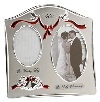Two Tone Silver Plated 40th Ruby Anniversary Double Picture Frame By Haysom Interiors