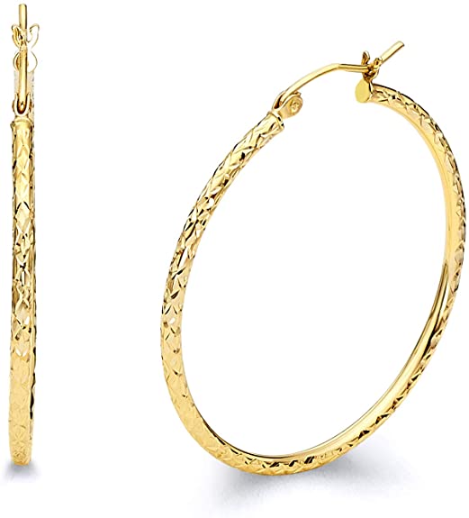 14k REAL Yellow Gold 1.5mm Thickness Hinged Hoop Earrings