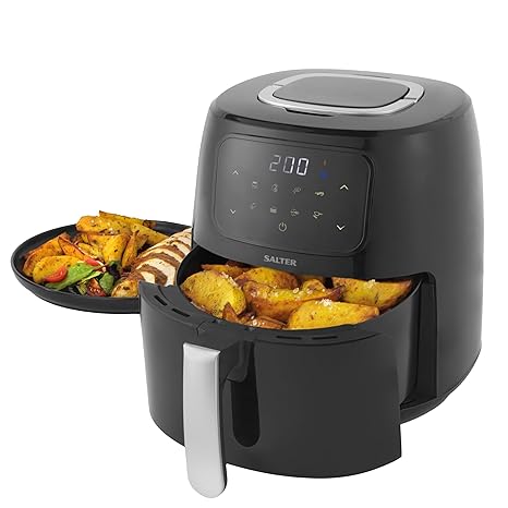 Salter 4.2L Digital Air Fryer, 30 Minute Timer, 8 Presets, Touch Screen, Large Capacity Non-Stick Drawer, Removable Cooking Rack, No Oil Needed, Healthier Fried Food, Carry Handles, 1300W