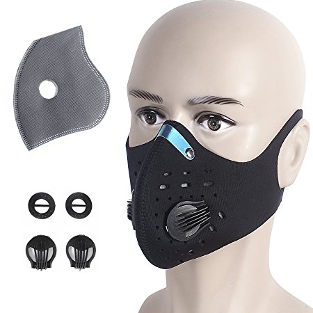 Activated Carbon Dustproof/Dust Mask - with Extra Filter Cotton Sheet and Valves for Exhaust Gas, Pollen Allergy, PM2.5, Running, Cycling, Outdoor Activities