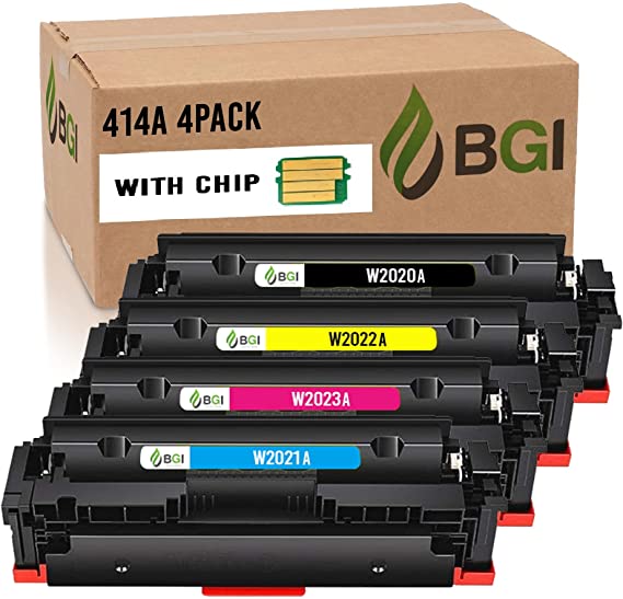 BGI Remanufactured Toner Cartridge for HP 414A W2020A (Includes CHIP) Color Laserjet Pro MFP M479fdw M479fdn M454dw M454dn 414A | W2020A W2021A W2022A W2023A | BCMY 4-Pack| Made in USA