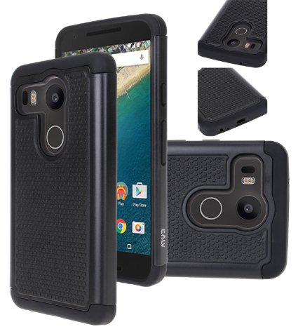 Nexus 5X case E LV SHOCK PROOF DEFENDER Case Cover - Impact Protection Ultimate protection from drops and impacts for Nexus 5X 2015 by LG - BLACK