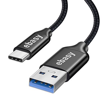 USB Type C Cable, Ebasy 6.6ft USB C to USB A 3.0 Fast Charging Cable / Cord Nylon Braided Jacket with Reversible Connector for New Macbook 12", LG G5, Huawei P9 and More Type C Devices(Black)