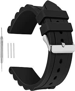 24mm Black Straps Silky Soft Rubber Watch Bands for Most Traditional Watches and Smart Watches Diver Watch