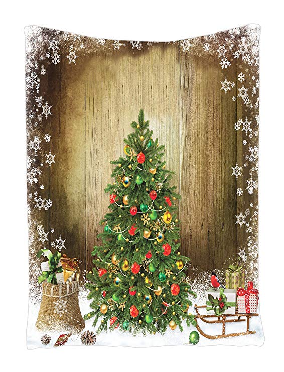 Ambesonne Christmas Tree Snow Flakes Red Ornaments Holiday Digital Printed Tapestry Wall Hanging, Wall Tapestry Living Room/Bedroom / Dorm Decor - One of a Kind - Machine Washable - Silky Satin