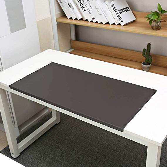 Non-Slip 31.5"x 15.8" Soft Leather Surface Office Desk Mouse Mat Pad with Full Grip Fixation Lip Table Blotter Protector, Leather Mat Edge-Locked (Coffee)