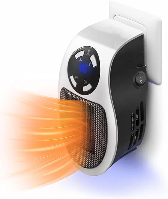 Portable Plug in Heater, 500W Small Space Heater with Overheat Protection, Electronic Thermostat, LED Display Wall Plug Heaters for Indoor Use - Bathroom and Bedroom, etc