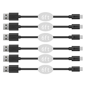 EC Technology 6 Pack Premium Micro USB Cables High Speed A Male to Micro B Sync and Charging Cable (6 * 6ft) - Black