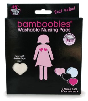Bamboobies Super Soft Washable Nursing Pads - 3 Pair Ultra-Thin Regulars Black Hot Pink Pale Pink and 1 Pair Thick Overnight Pale Pink