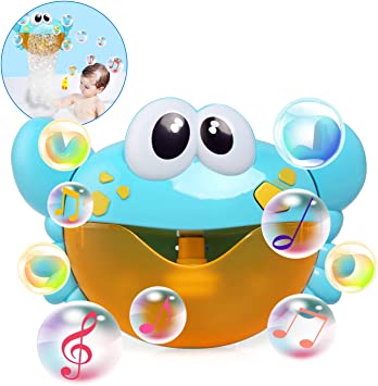 LEADSTAR Bath Bubble Machine, Durable Bath Toys, Crab Bubble Machine,Automatic Noiselessly Bubble Blower with 12 Musical Nursery Rhymes,Bubble Maker for Toddlers,Cute Bath Partner for Kids - Blue/Red