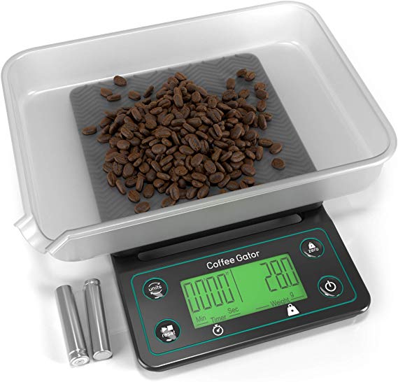 Coffee Gator Digital Scale with Timer - Large, Bright LCD Display - Multifunction Weighing Scale for Coffee Brewing, Food, Drink and General Kitchen Use