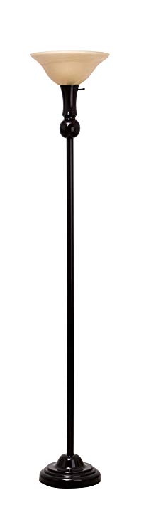 Catalina Lighting 18580-000 Traditional Torchiere Floor Lamp with a Glass Shade and 3-Way Rotary Switch, 72", Bronze, 1 Piece