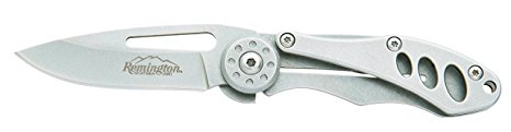 Remington Cutlery R11504 Skeleton Drop Point Stainless Steel Knife with Stonewash Finish Blade and Pocket Clip, 3-Inch