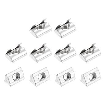 uxcell 10Pcs M8 T Nuts Roll in Spring, T Nut with Spring Sheet Carbon Steel Nickel Plated for 4040 Series Slot Aluminum Profile