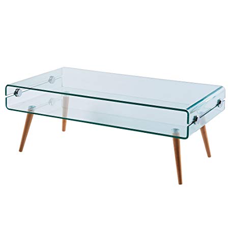 Versanora Cassetto Stylish Beautiful Industrial Modern Glass Coffee Table, Large, Clear
